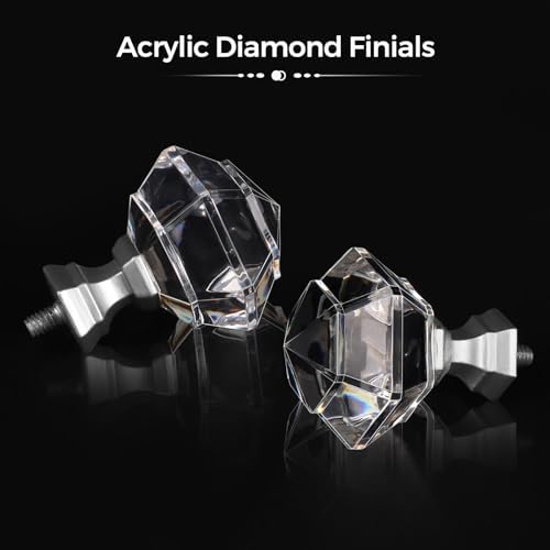 TONIAL Window Rods 32-86 Inches with Acrylic Diamond Finial and Nickel Finish