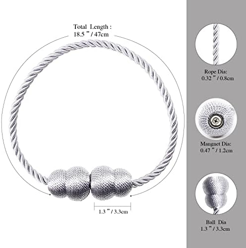 Hangtty Magnetic Curtain Tiebacks 6 Pack Grey