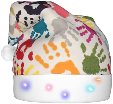 Hand Print Christmas Santa Hat Plush Light Up for Adult