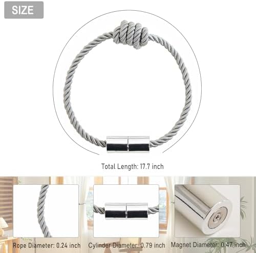 Contoeey Magnetic Curtain Tiebacks - 8 Pack Grey