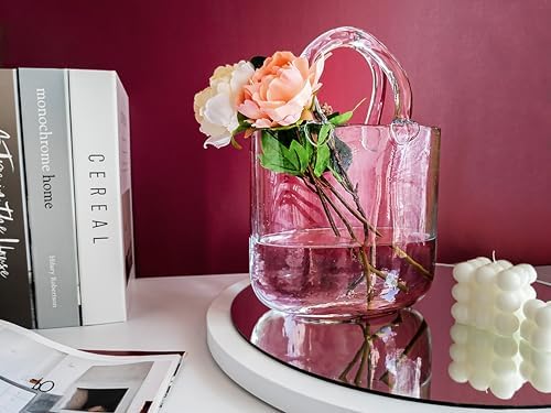 OLEEK Glass Purse Vase - 10 Inch Blue Centerpiece Decor