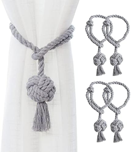 4 Pack Rustic Curtain Tiebacks in Grey