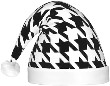 Houndstooth Black Print Christmas Santa Hat Plush Light Up Funny Adult Party Hat