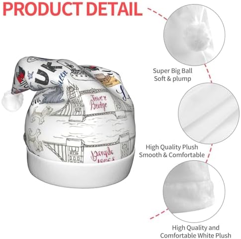 I Love London Print LED Christmas Santa Hat Plush