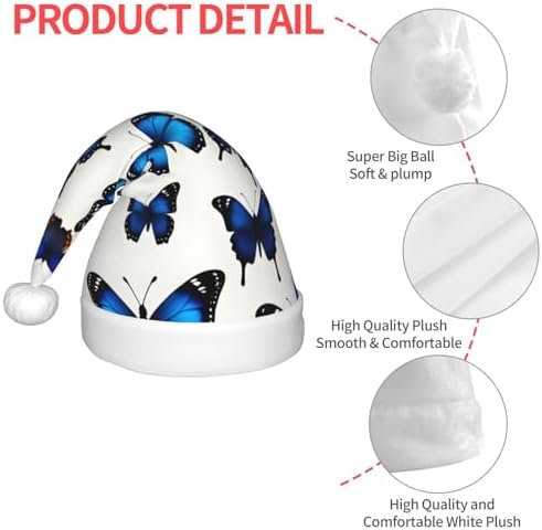 Many Blue Butterfly Print Christmas Santa Hat Small Size