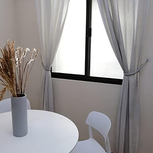 Wood Bead Curtain Tiebacks Set of 4 Boho Style