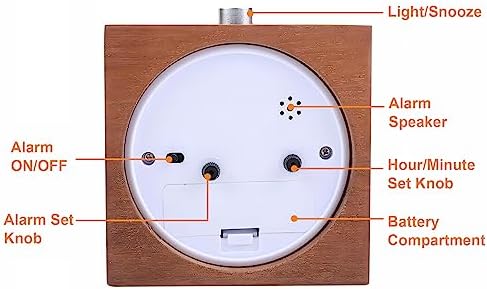 Lancoon Wooden Analog Alarm Clock with Night Light and Snooze Function