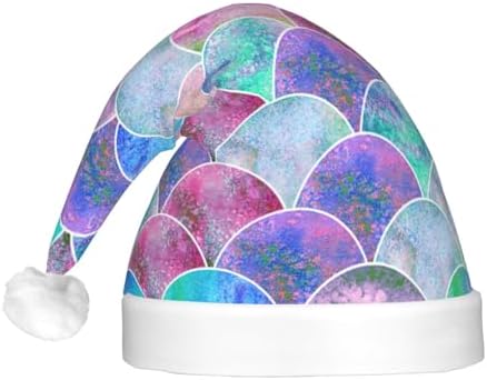 Fish Scale Ocean Print LED Santa Hat for Adults Christmas Party