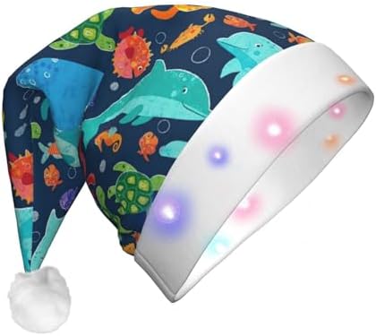 Ocean Whale Fish Octopus Print Christmas Santa Hat for Adults
