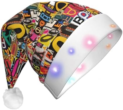 Letter Number Print Santa Hat Plush Light Up Winter Party Hat