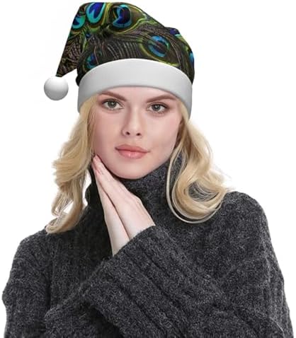 QINZHENG Peacock Print Santa Hat Christmas Gift for Women