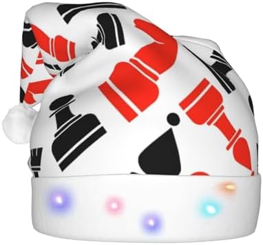 Chess Pattern Christmas Santa Hat Plush Light Up for Adults