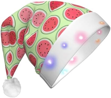 Watermelon Green Christmas Santa Hat Plush Light Up Adult Headwear
