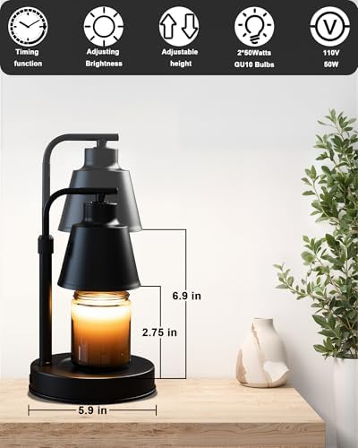 Candle Warmer Lamp with Timer - Adjustable Brightness and Height 2 Free Bulbs Included