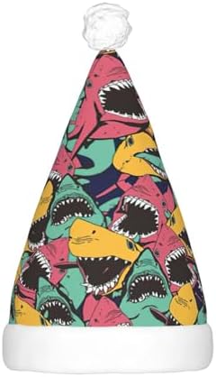 Shark Pattern Christmas Santa Plush Light Up Hat for Adults