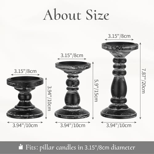 Inweder 3Pcs Rustic Black Candle Holders for Pillar Candles