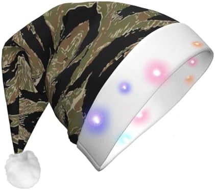 Tiger Stripe Camo Light Up Santa Hat for Adults