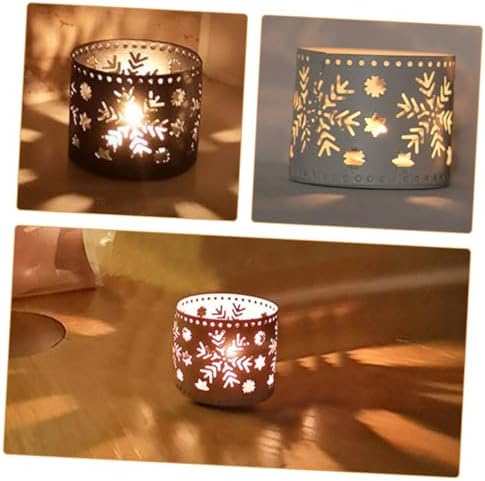 Happyyami Christmas Candle Holders White Iron Hollow Snowflake Design