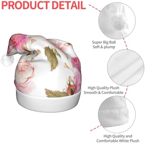 QINZHENG Rose Print LED Santa Hat for Christmas Party