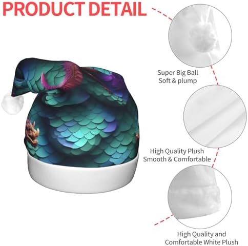 3D Magical Dragon Scales Print Velvet Santa Hat with LED Lights