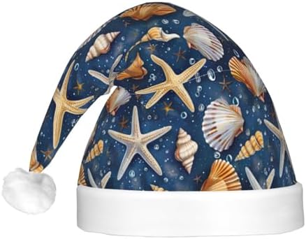 Starfish Seashell Pattern Light Up Santa Hat for Adults