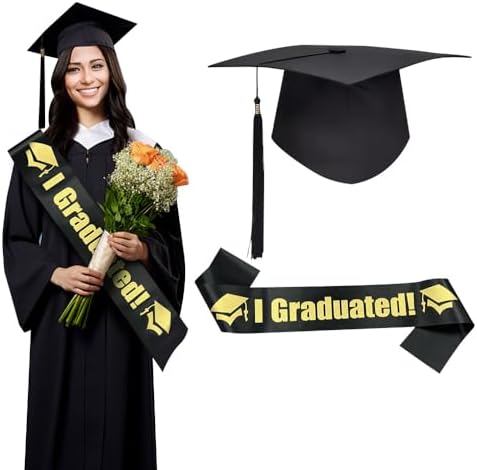 Unisex Matte Graduation Cap with Sash and Stole Set
