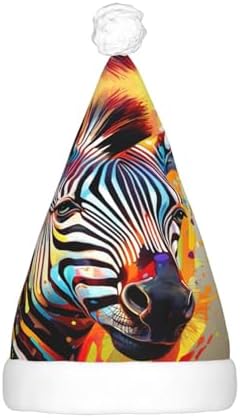Abstract Animal Zebra Print Christmas Santa Hat Plush Light Up
