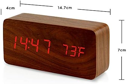 OCT17 Brown Wooden Digital Alarm Clock with Thermometer and Voice Control