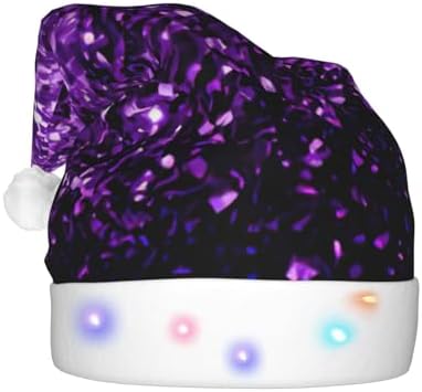 Beautiful Purple Glitter Print Christmas Hat with LED