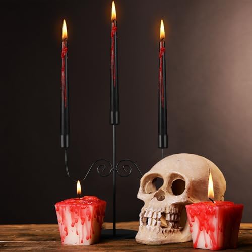 3 Arms Halloween Candelabra with 3 Bleeding Candles