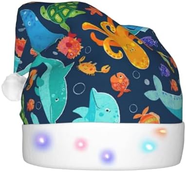 Ocean Whale Fish Octopus Print Christmas Santa Hat for Adults