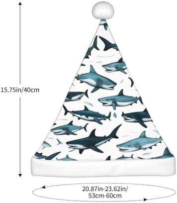 Shark Pattern Christmas Santa Hat Plush Funny Adult Headwear
