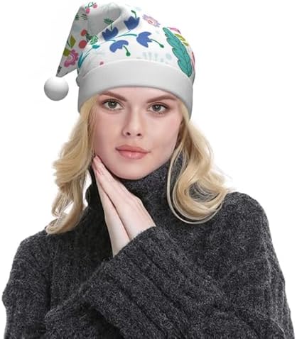 QINZHENG Personalized Santa Hat with Doodle Flowers Print