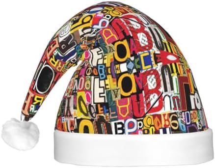 Letter Number Print Santa Hat Plush Light Up Winter Party Hat