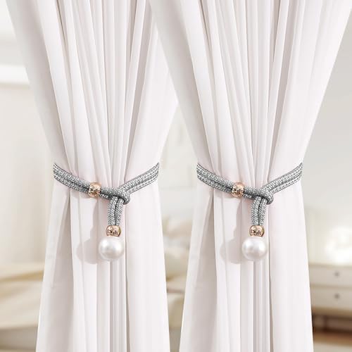 2 Pack Gray Handmade Curtain Tiebacks Holdbacks