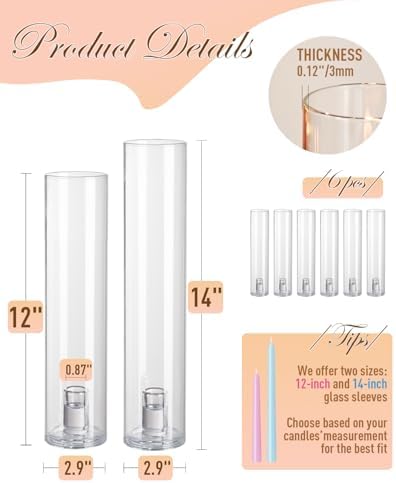 Willceka Glass Hurricane Candle Holder 6pcs 12 Inch