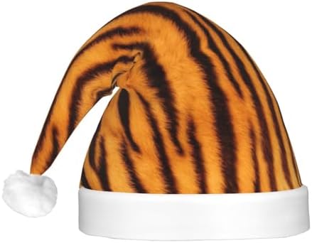Tiger Striped Christmas Santa Hat Plush Light Up for Adult