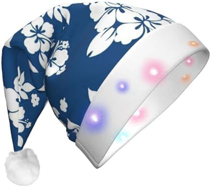 Hawaii Flower Print Light Up Santa Hat for Adult Christmas Party
