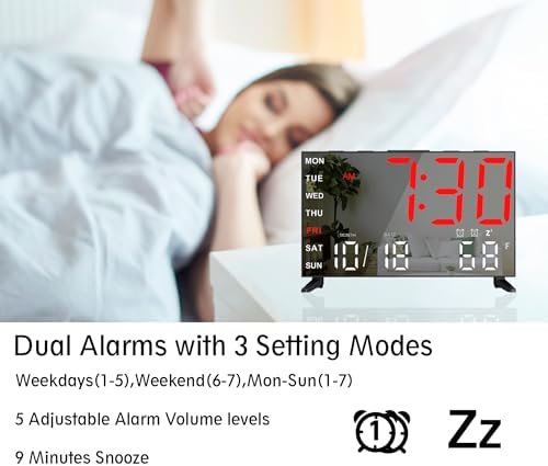 Haimiage Mirror Digital Alarm Clock with Dual Alarms and Temperature Display