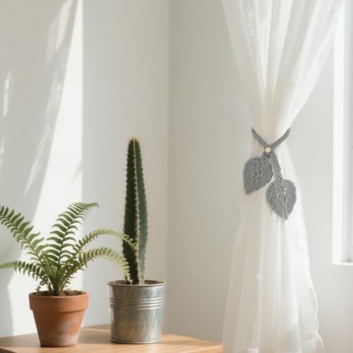 2 Pack Boho Curtain Tiebacks Adjustable Macrame Holdbacks for Drapes and Windows