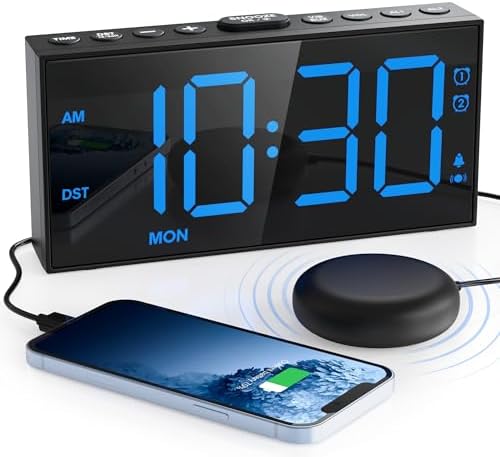 Mesqool Loud Alarm Clock with Vibration for Hearing Impaired