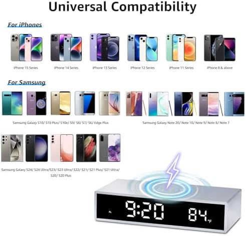 OhM-ega Digital Alarm Clock with 15W Wireless Charging