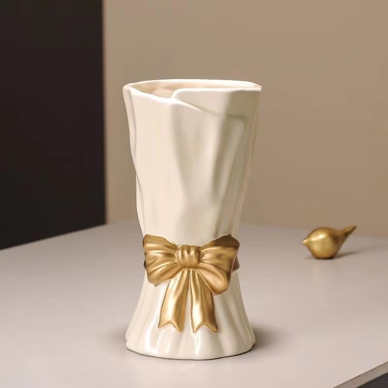 WLGRANJIA Bow Vase White Ceramic for Home Decor