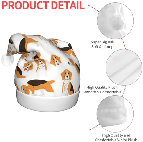Beagle Dog Print LED Light Up Santa Hat for Adults