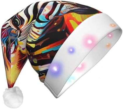 Abstract Animal Zebra Print Christmas Santa Hat Plush Light Up