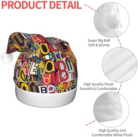 Letter Number Print Santa Hat Plush Light Up Winter Party Hat