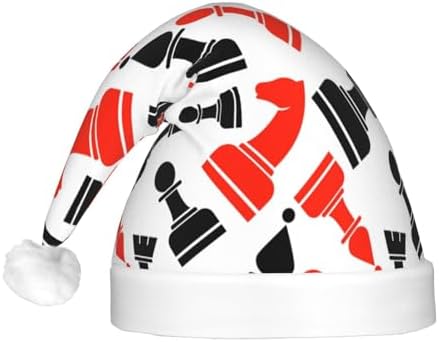 Chess Pattern Christmas Santa Hat Plush Light Up for Adults