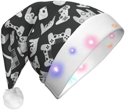 Game Controller Print Christmas Santa Hat Plush Light Up Funny Adult Hat