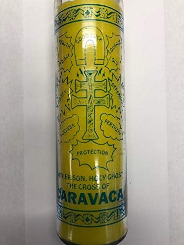 Cross of Caravaca Yellow Pillar Candle in Glass