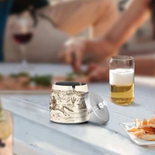 YANENDIE Western Desert Cowboy Ashtray with Lid